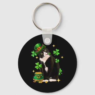 St Patricks Day Süße Tuxedo-Katze Shamrock Irische Schlüsselanhänger
