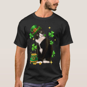 St Patricks Day Süße Tuxedo-Katze Shamrock Irische T-Shirt