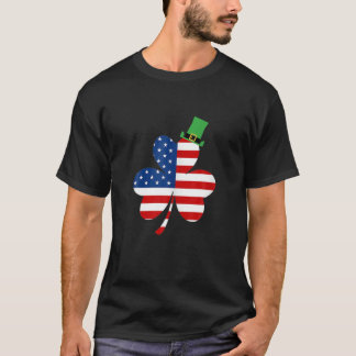 St Patricks Day T, Irish American Flag Kleeblatt T-Shirt