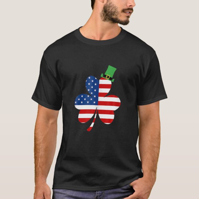 St Patricks Day T, Irish American Flag Kleeblatt T-Shirt (Vorderseite)