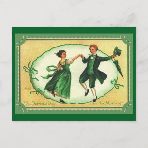 St. Patrick's Day tanzendes Paar Vintage-Bild Postkarte