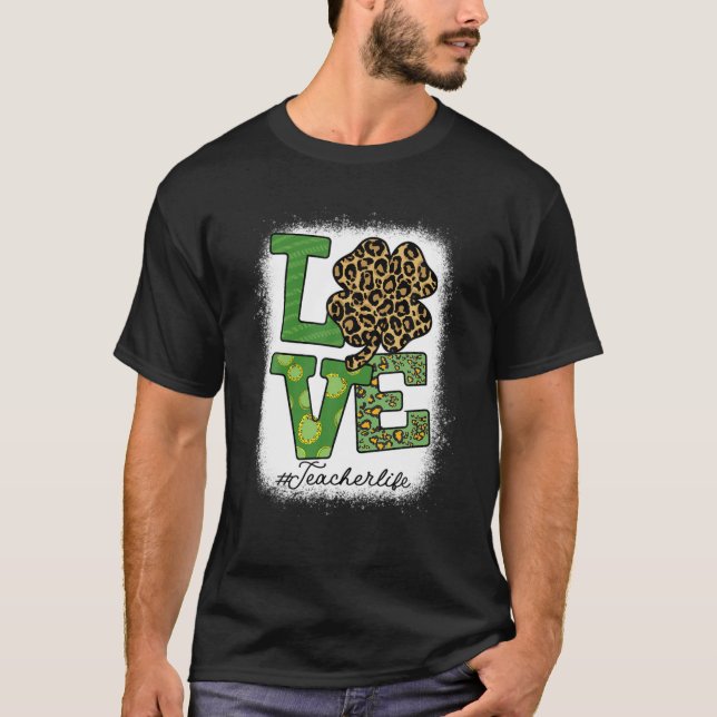 St Patricks Day Teacher Leopard Kleeblatt Liebe Bl T-Shirt (Vorderseite)
