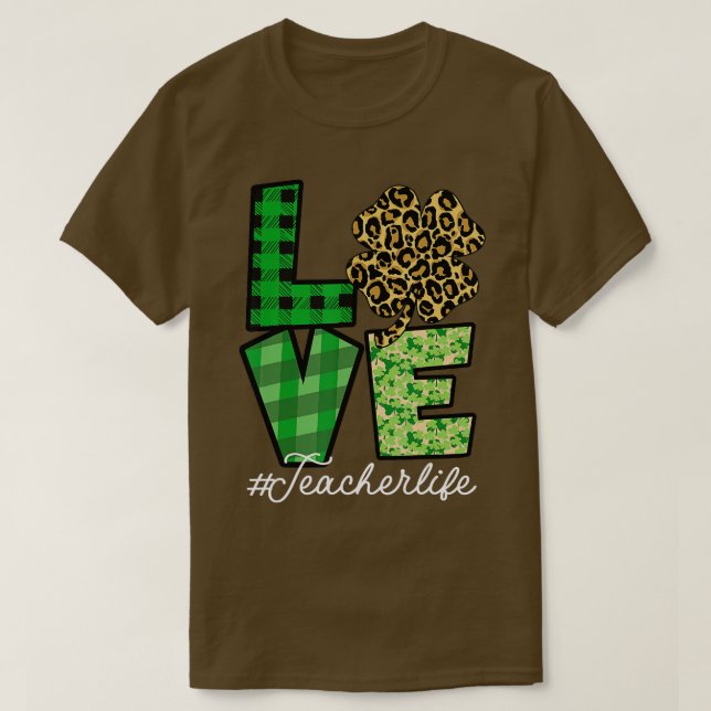 St Patricks Day Teacher Liebe Leopard Kleeblatt Lu T-Shirt (Design vorne)