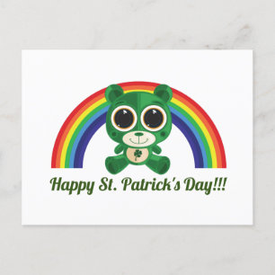 St. Patricks Day Teddy Bear and Rainbow Postcard Postkarte