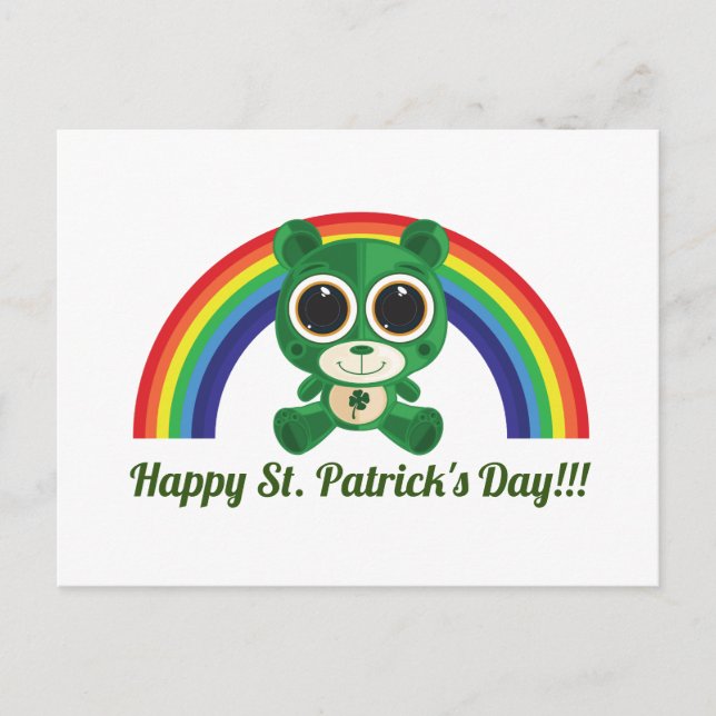 St. Patricks Day Teddy Bear and Rainbow Postcard Postkarte (Vorderseite)
