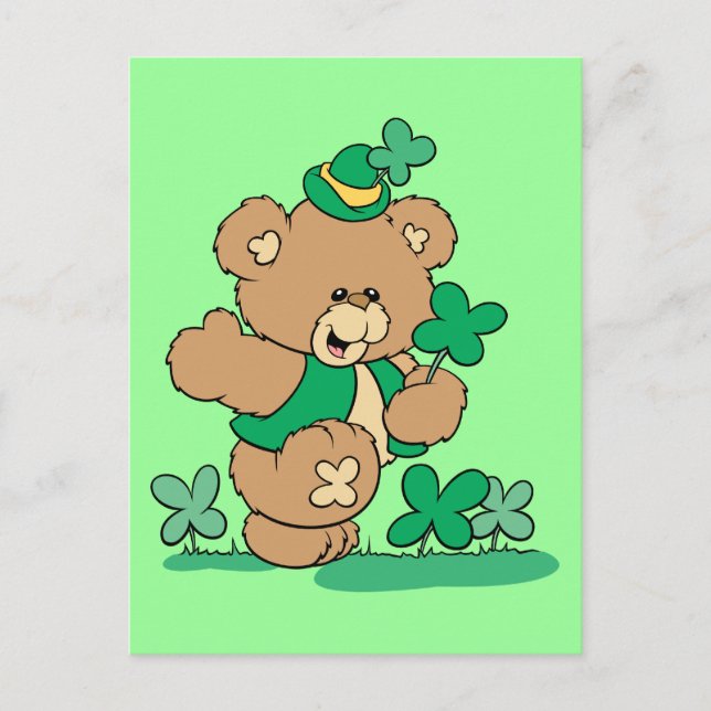 St. Patrick's Day Teddy Bear Postkarte (Vorderseite)