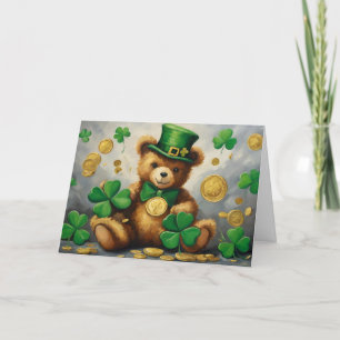 St.Patrick's Day Teddy mit Kleeblatt und Goldmünze Feiertagskarte