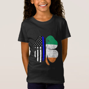 St Patricks Day Thin Blue Line American Irish Flag T-Shirt