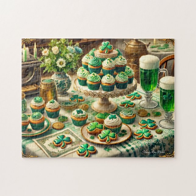 St. Patrick's Day-Tisch, Irische Feier-Cupcakes Puzzle (Horizontal)