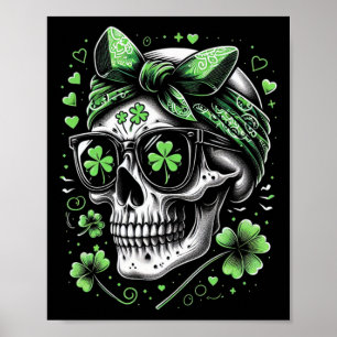 St Patricks Day Totenkopf Unordentlicher Dutt Sham Poster