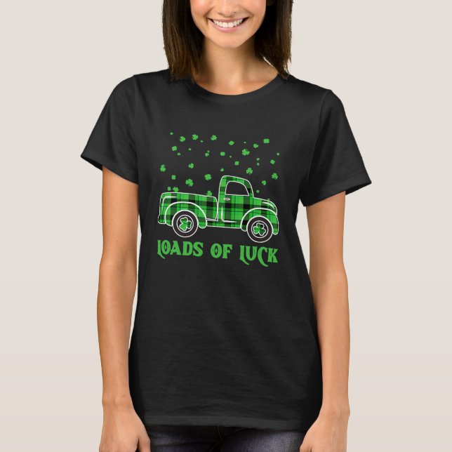 St Patrick's Day Truck Buffalo Plaid Shamrock load T-Shirt (Vorderseite)