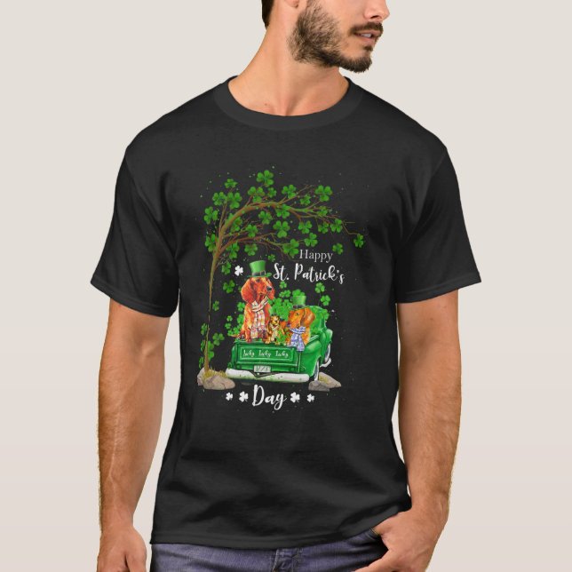 St Patricks Day Truck Dackel Family Kleeblatt Cl T-Shirt (Vorderseite)