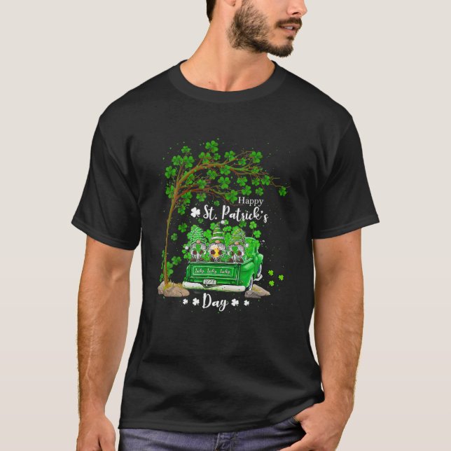 St Patricks Day Truck Gnome Herz Kleeblatt Clove T-Shirt (Vorderseite)