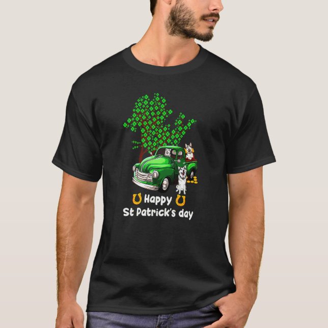 St Patricks Day Truck Kleeblatt Paw Dog Männer Fra T-Shirt (Vorderseite)