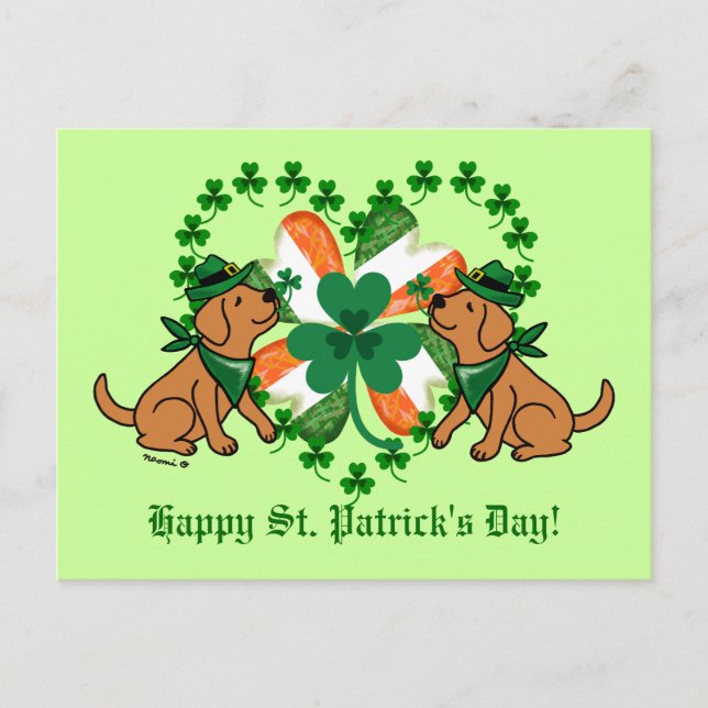 St. Patrick's Day Two Fox Red Labradors Postkarte (Vorderseite)