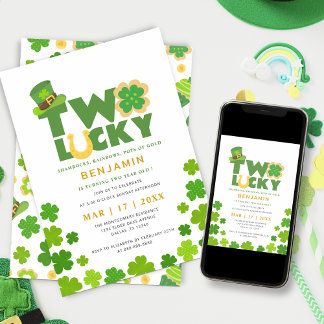 St. Patrick's Day Two Lucky Kleeblatts 2. Geburtst Einladung