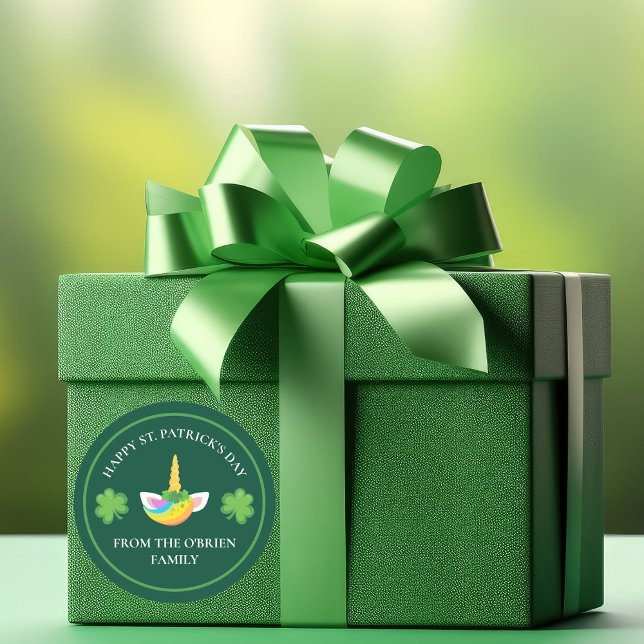 St. Patricks Day Unicorn Individualisierbares Grün Runder Aufkleber (Von Creator hochgeladen)