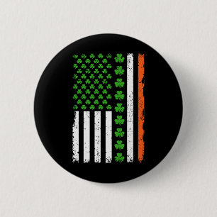 St Patricks Day Us Amerikanische Flagge Shamrocks  Button