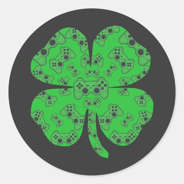 St Patricks Day Video Game Controller Kleeblatt Runder Aufkleber (Vorderseite)
