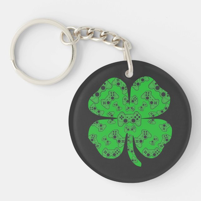 St Patricks Day Video Game Controller Kleeblatt Schlüsselanhänger (Vorderseite)