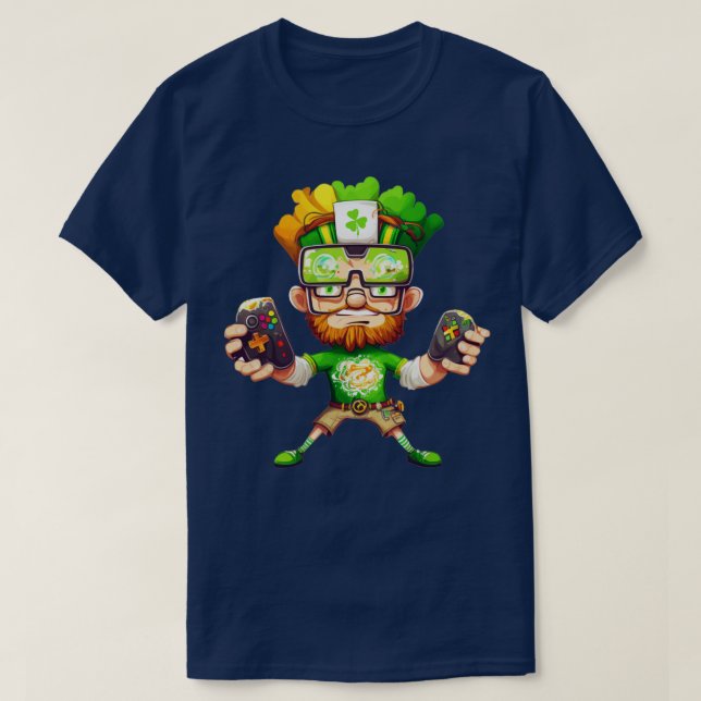 St Patricks Day Video Game Shirt Gamer Leprechaun2 (Design vorne)