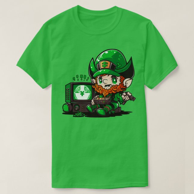 St Patricks Day Video Game Shirt Gamer Leprechaun4 (Design vorne)