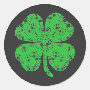 St Patricks Day Videospielcontroller Shamrock  Runder Aufkleber