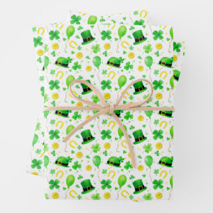 St Patrick's Day Vierblättriges Kleeblatt Horsesho Geschenkpapier Set