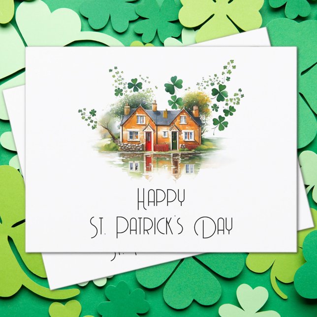 St. Patrick's Day Vierblättriges Kleeblatt House R Postkarte (St. Patrick's Day Real Estate Postcard)