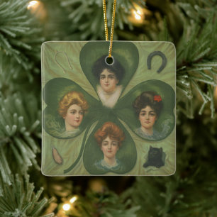 St. Patrick's Day Vintage Kleeblatt Lady Luck Kuns Keramikornament