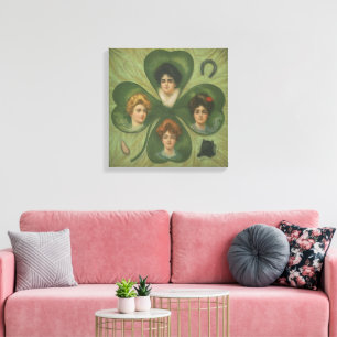 St. Patrick's Day Vintage Kleeblatt Lady Luck Kuns Leinwanddruck