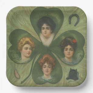 St. Patrick's Day Vintage Kleeblatt Lady Luck Kuns Pappteller