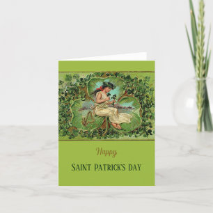 St. Patrick's Day Vintage Mädchen mit Shamrocks Feiertagskarte