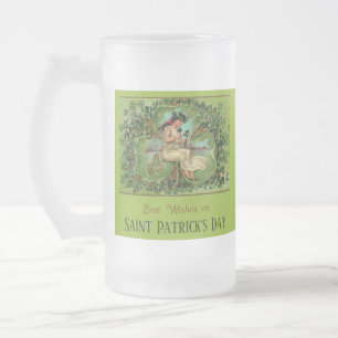 St. Patrick's Day Vintage Mädchen mit Shamrocks Mattglas Bierglas