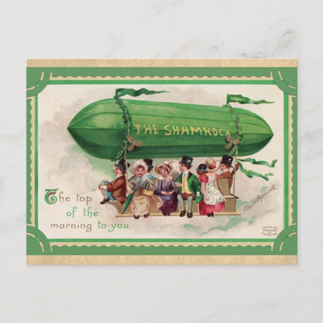 St Patricks Day Vintages irisches Kleeblatt Blimp Postkarte (Vorderseite)