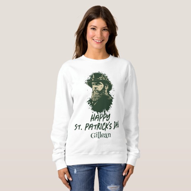 St. Patrick's Day Vintages Kleeblatt personalisier Sweatshirt (Vorne ganz)
