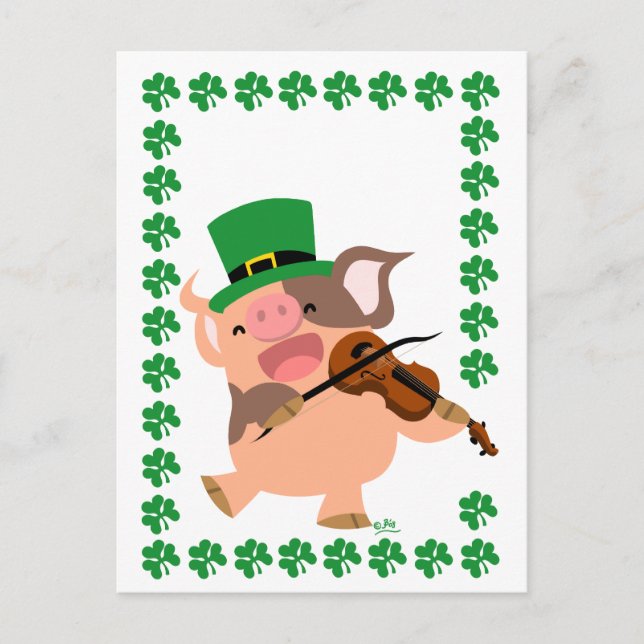 St Patrick's Day Violinist Schwein Postkarte (Vorderseite)