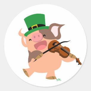 St Patrick's Day Violinist Schwein Rundaufkleber Runder Aufkleber