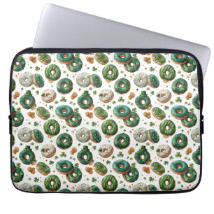 St. Patricks Day Wasserfarbe Donut & Kleeblatt Laptopschutzhülle