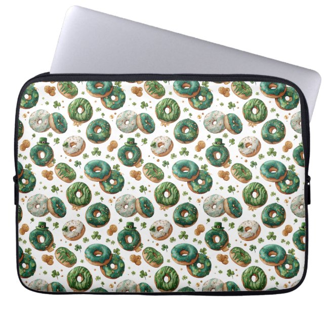 St. Patricks Day Wasserfarbe Donut & Kleeblatt Laptopschutzhülle (Vorderseite)