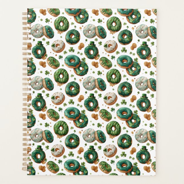 St. Patricks Day Wasserfarbe Donut & Kleeblatt Planer (Vorderseite)