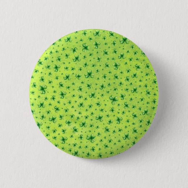 St. Patrick's Day Wasserfarben-Kleeblatt auf Grün Button (Vorderseite)