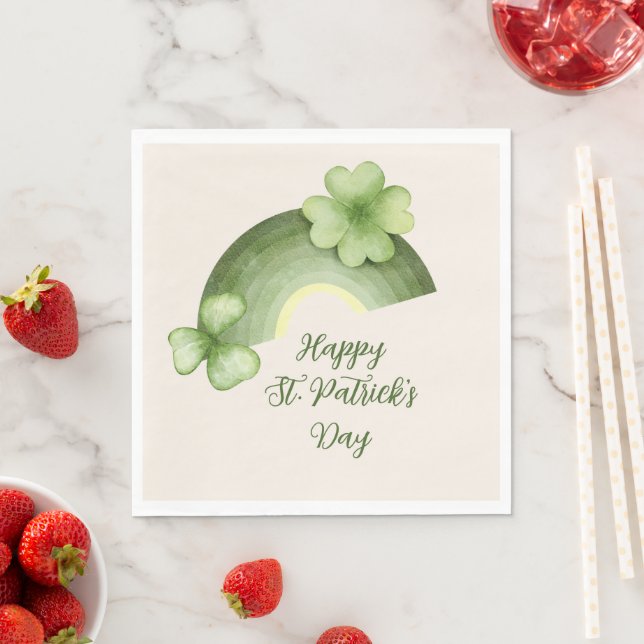 St. Patrick's Day – Wasserfarben-Kleeblatt-Regenbo Serviette (Beispiel)