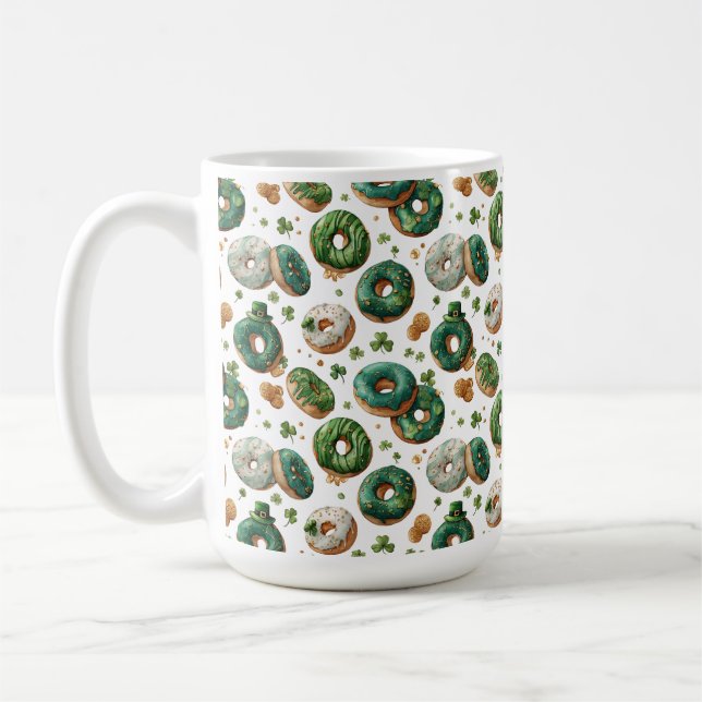 St Patricks Day Watercolor Donut & Shamrock Kaffeetasse (Links)