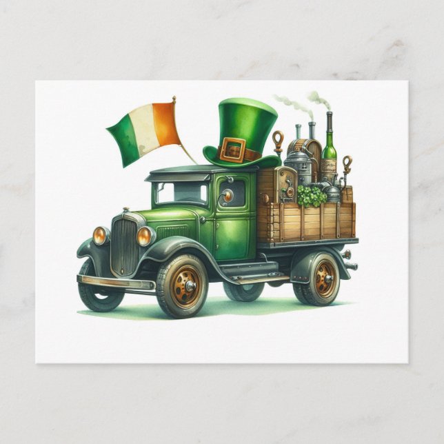 St Patrick's Day Watercolor Truck Irland Flagge Postkarte (Vorderseite)