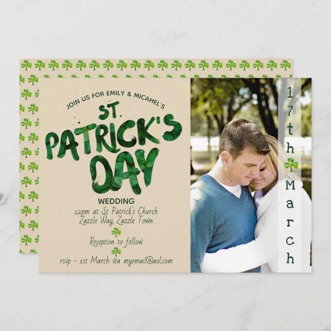 St Patrick's Day WEDDING Einladung - ADD FOTO (Vorne/Hinten)