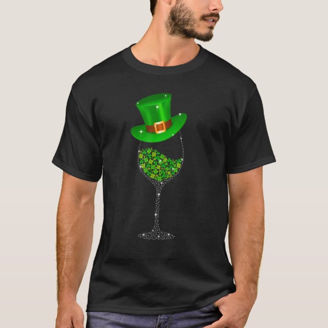 St Patrick's Day Weinglas Kleeblatt Irish Wine T-Shirt (Vorderseite)