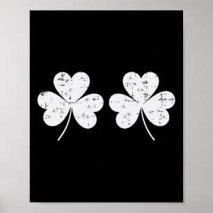 St Patricks Day Weiße Kleeblätter Brust Saint Padd Poster