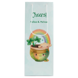 St. Patrick's Day Whimsical Rainbow & Clover Geschenktüte Für Weinflaschen