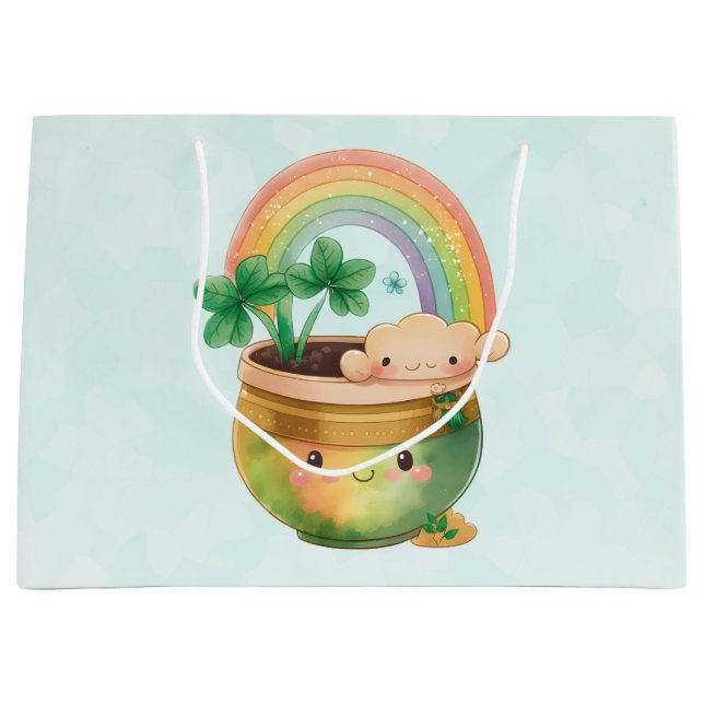 St. Patrick's Day Whimsical Rainbow & Clover Große Geschenktüte (Vorderseite)